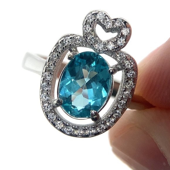 Blue Apatite 1.42ct Platinum Finish Solid 925 Sterling Silver Ring